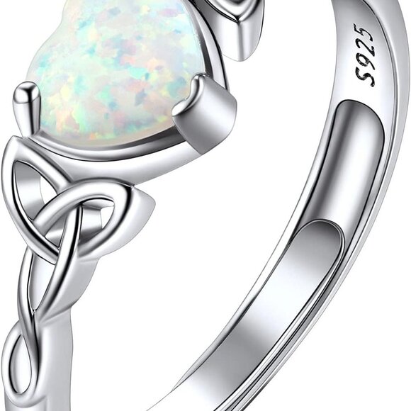 925 Sterling Silver Good Luck Celtic Twisted Knot/Claddagh Heart Birthstone Ring - Picture 1 of 6